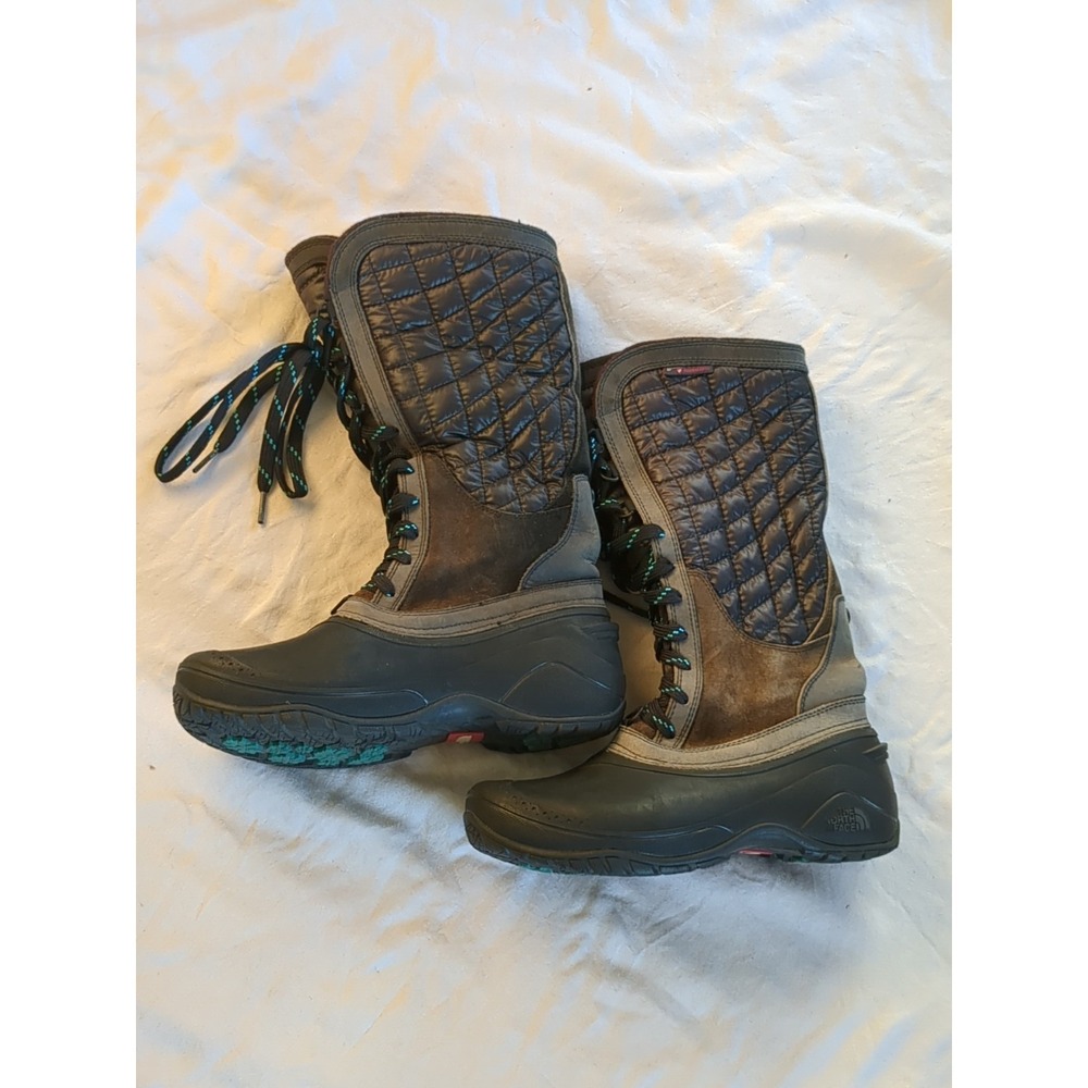 The North Face Thermoball Utility Winter Boots Tall Lace Up Black Brown Sz 7